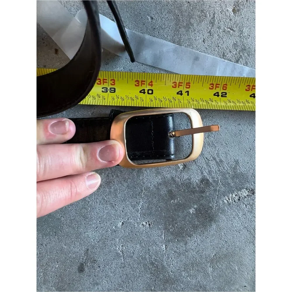 NWOT Black Faux Leather Belt Gold Buckle Size Medium/Large